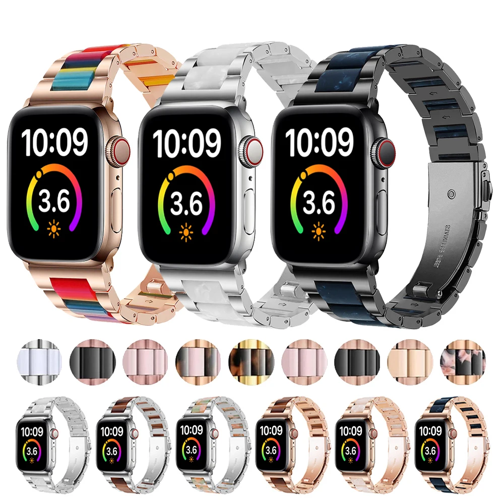 Bracelet For iWatch Serie 8 41mm 45mm 7 6 SE 5 4 Stainless Steel Resin Strap For Apple Watch Ultra 49mm Band 40mm 44mm Wristband
