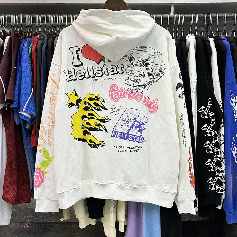 

Новое поступление Hellstar Studios с принтом граффити с длинным рукавом с капюшоном белая оверсайз хлопковая Толстовка для мужчин и женщин с надписью