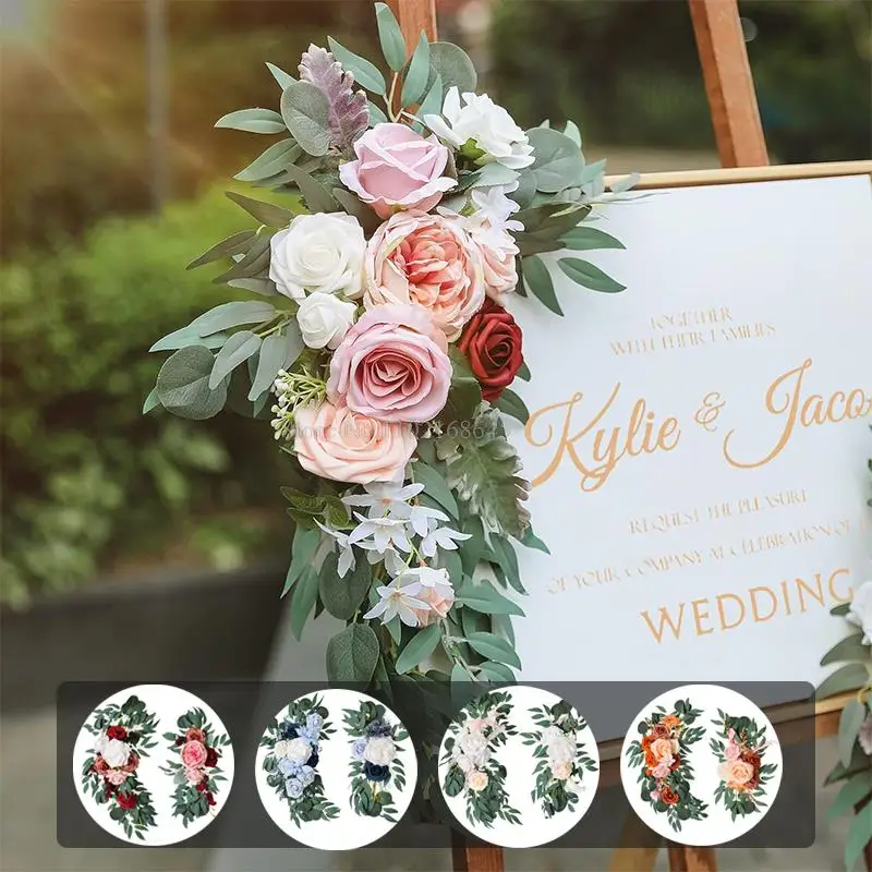 

2PCS Artificial Wedding Arch Flowers Artificial Silk Rose Flower Swag Wedding Decorations Wedding Welcome Sign Floral Garland