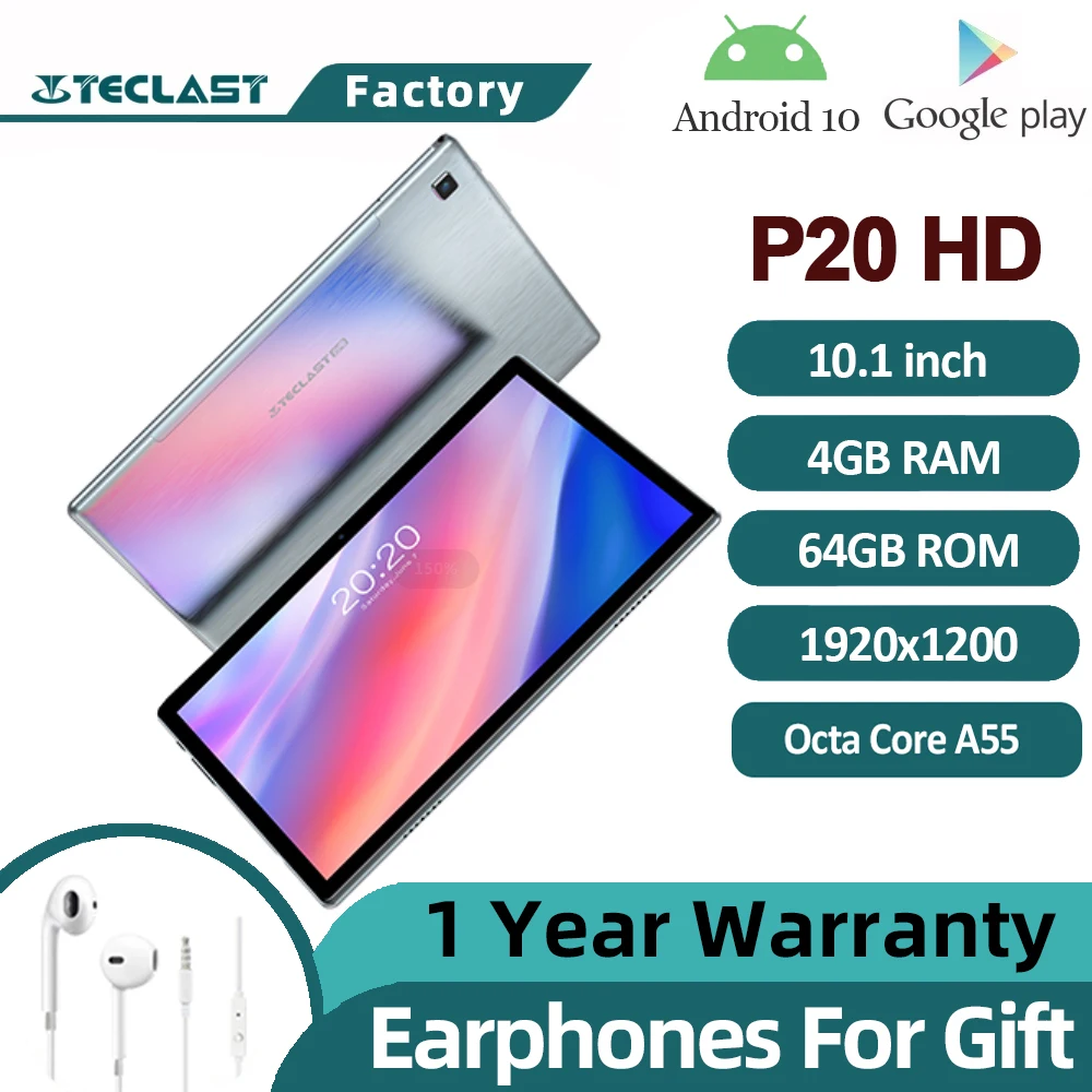 

Teclast P20HD Tablet Android 10 4G Phone Call 1920x1200 IPS 4GB RAM 64GB ROM Octa Core Ac Dual-Band WIFI+GPS Smart AI Image PC