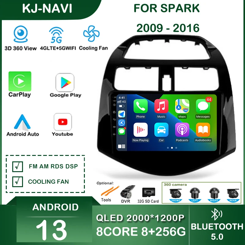 

Bluetooth Car Radio For Chevrolet Spark M300 2009 - 2016 Carplay Multimedia Player Android 13 Auto Navigation Intelligent System