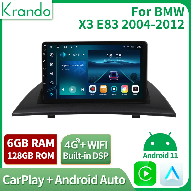 

Krando 9 ''/10,1'' беспроводной Carplay Android Автомагнитола DVD для BMW X3 E83 2004-2012 Авто GPS мультимедийный плеер Navi RDS стерео