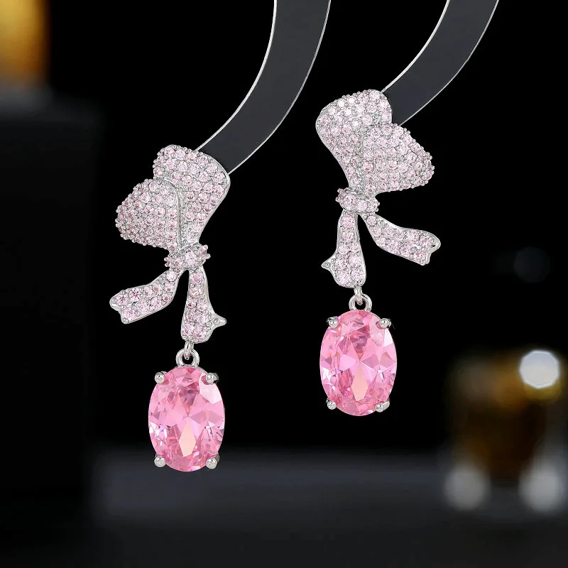 

Super Flash Zircon Inlaid Designer Temperament Bow High Sense Earrings