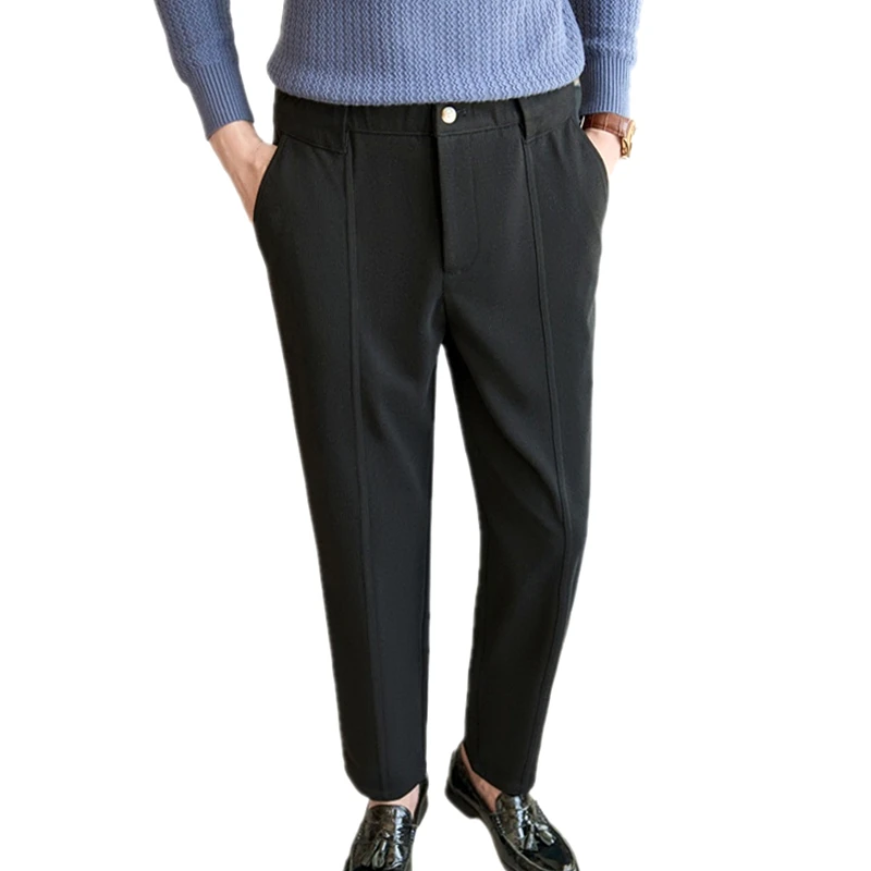 Черные модные мужские облегающие брюки зимние твидовые абрикосово-серые хаки