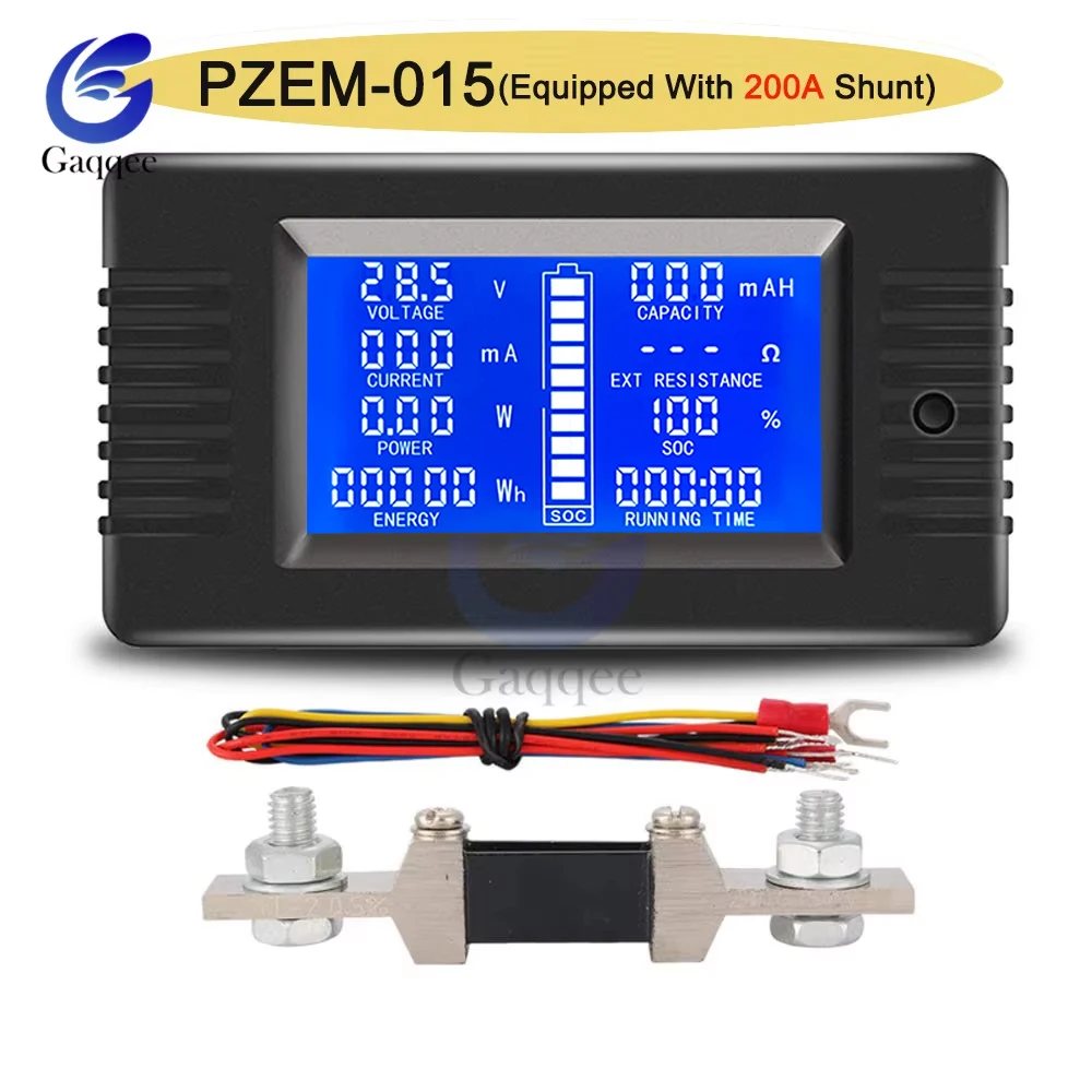 Тестер емкости автомобильного аккумулятора 0-200 В постоянного тока, напряжения, тока, мощности, измеритель сопротивления остаточного электричества 0-а, шунт