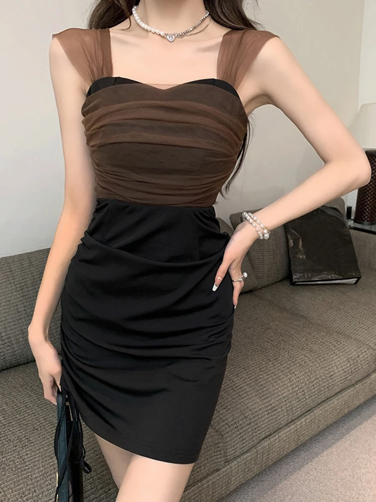 

Fashion Women Evening Dress Chic Vintage Casual Black Sexy Mesh Tank Backless Slim Mini Party Club Femme Mujer Vestidos Summer