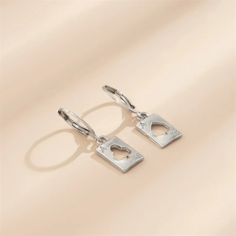 

Punk Style Hollow Out Spades plum Blossom Playing Card A Pendant Earrings Trend Men's Earrings Party Gift Jewelry Dropshipping