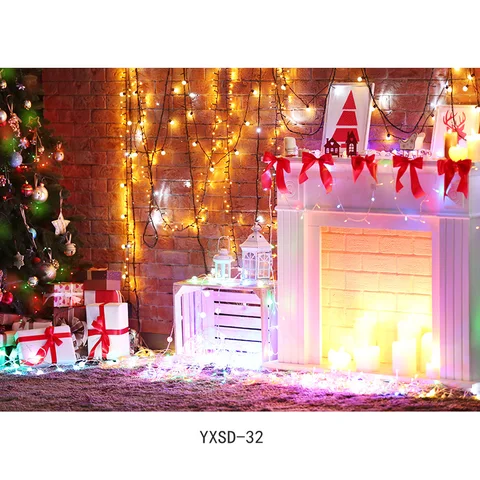 Фон для фотосъемки с рождественской тематикой в помещении с изображением рождественской елки камина детский портрет для фотосъемки 21YXSD-01