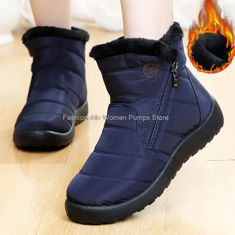 Waterproof Women Snow Boots Warm Plush Woman Ankle Boots Female White Black Booties Mother Shoes With FUR Winter Shoes Female