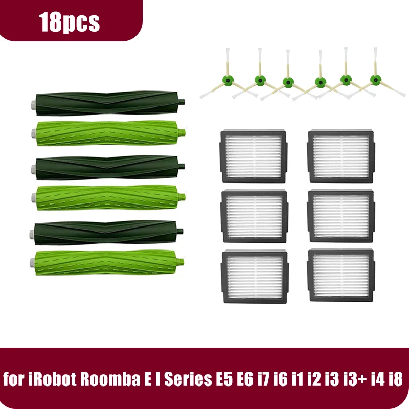 Совместимость с iRobot Roomba E I Series E5 E6 i7 i6 i1 i2 i3 i3+ i4 i8 резиновые боковые щетки, фильтр, мешки для пыли, запасные части