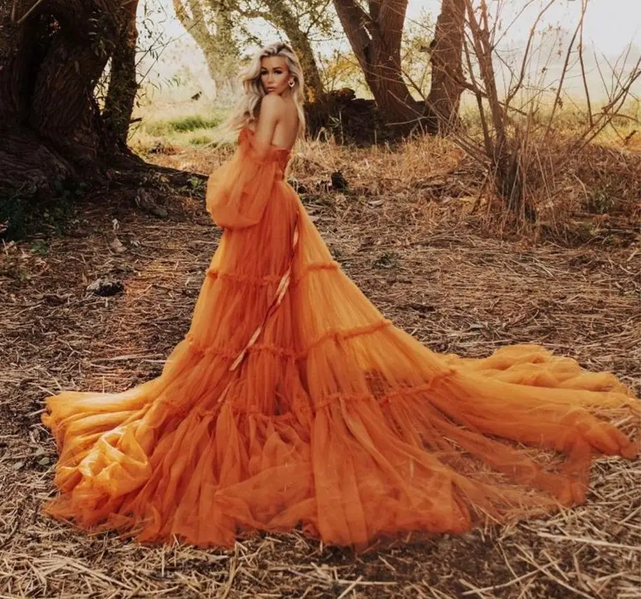 

Off the Shoulder Prom Dresse for Photograghy A Line Custom Made Corset Party Dress For Photo Shoot Orange Maternity Gowns