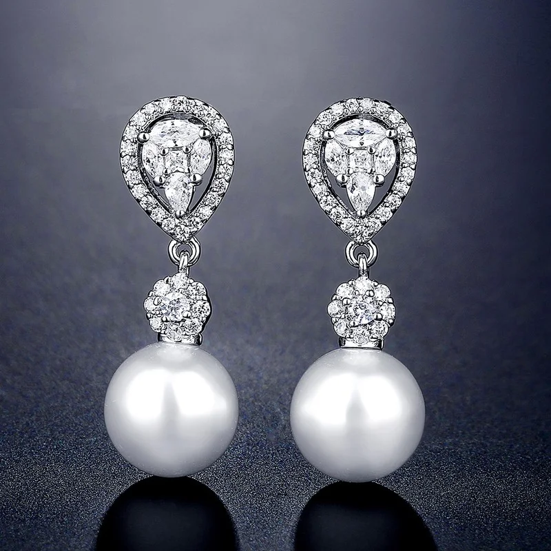 

NEW Fashion Romantic Pearl Dangle Earrings for Women High Quality AAA Zirconia Earring Wedding Dinner Anniversary Gifts Jewelry