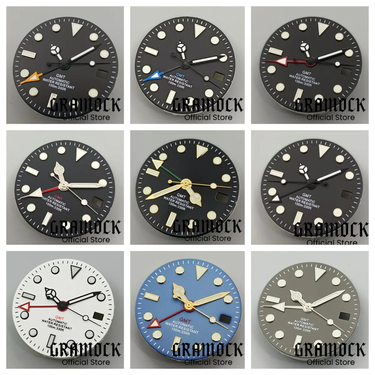 GRAMOCK 29 мм NH34 циферблат часов GMT с четырьмя стрелками зеленый светящийся для