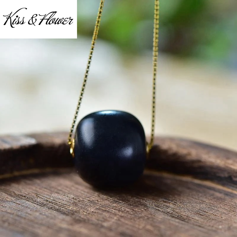 

KISS&FLOWER NK240 Fine Jewelry Wholesale Fashion Woman Girl Bride Mother Birthday Wedding Gift Bead Jade 24KT Gold Necklace