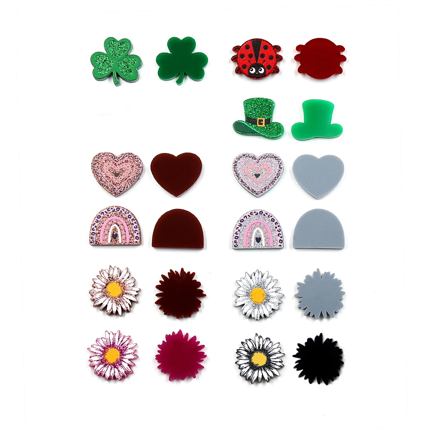 

Set of 10 20mm Acrylic Hat St Patricks Daisy Rainbow For Earrings Heart Ladybug Laser Cut Animal Jewelry Accessories