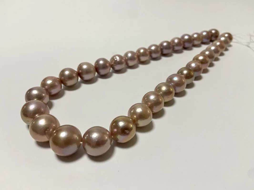 

Fine 12-14mm Natural Pearl Necklace For Women Round Light Golden Sea Beads Wedding Party Jewelry Gifts Clasp