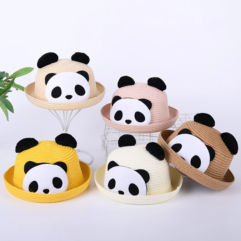 

Infant Children Summer Straw Hat Baby Boys Girls Panda Cartoon Sun Hat Toddler Kids Daily Outdoor Sunscreen Caps 20.47inch