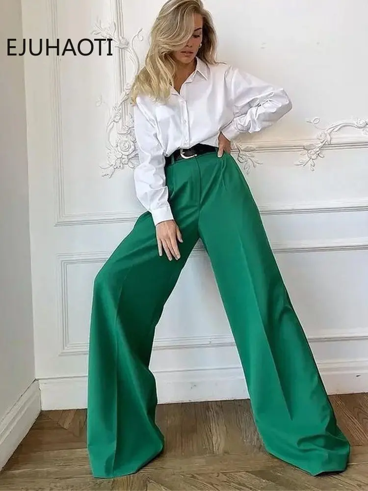 2022 New Spring Summer Women's Casual Straight Classic Green Black Rose Red High Waist Pants Korean Wide Leg Trousers for Women