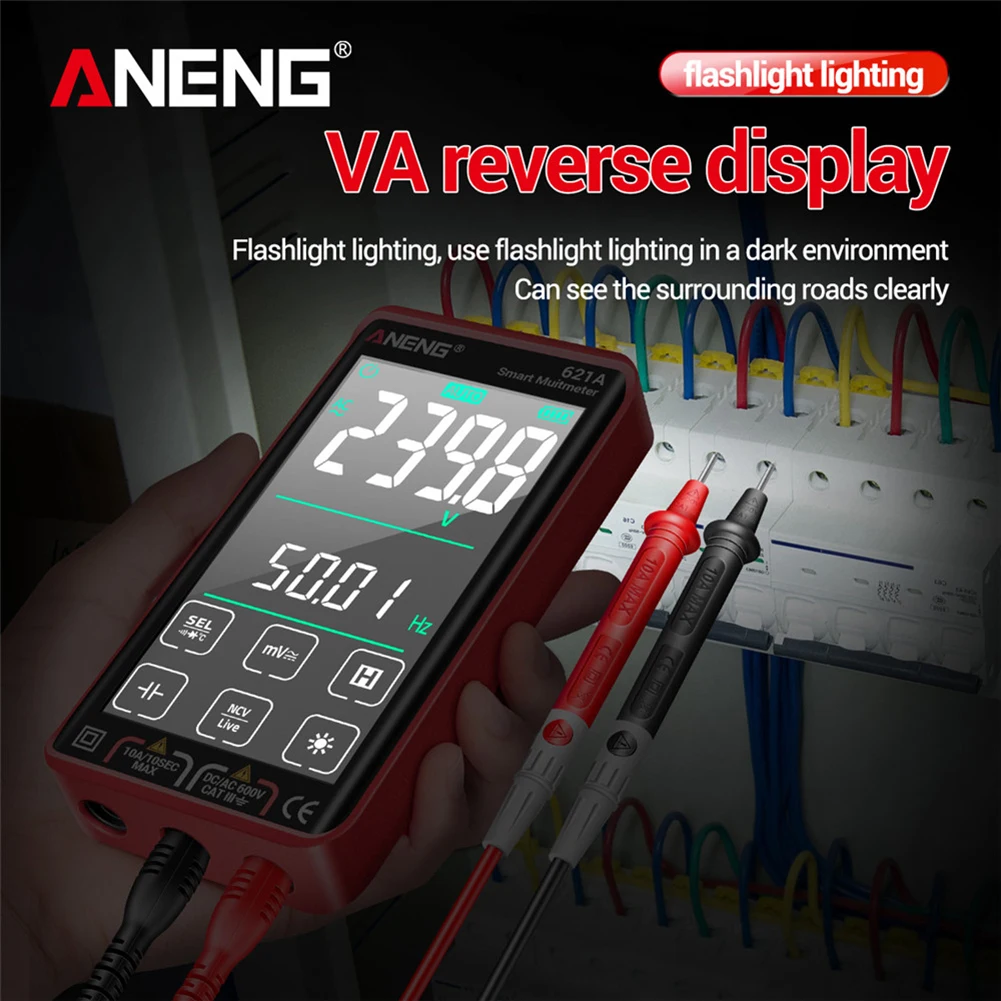 

621A Amp VoltMeter Touch Screen Current Measuring Tool with NCV DC/AC Current Fast Accurately Measures Auto Ranging 9999 Counts