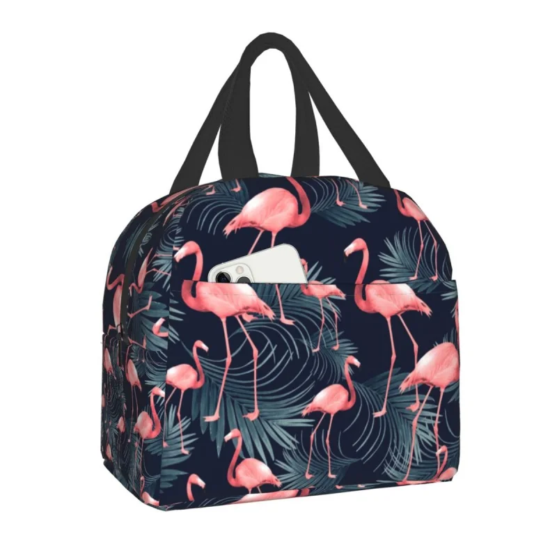 

Summer Flamingo Insulated Lunch Bags for Outdoor Night Vibes Tropical Leakproof Food Thermal Cooler Lunch Box Women Men