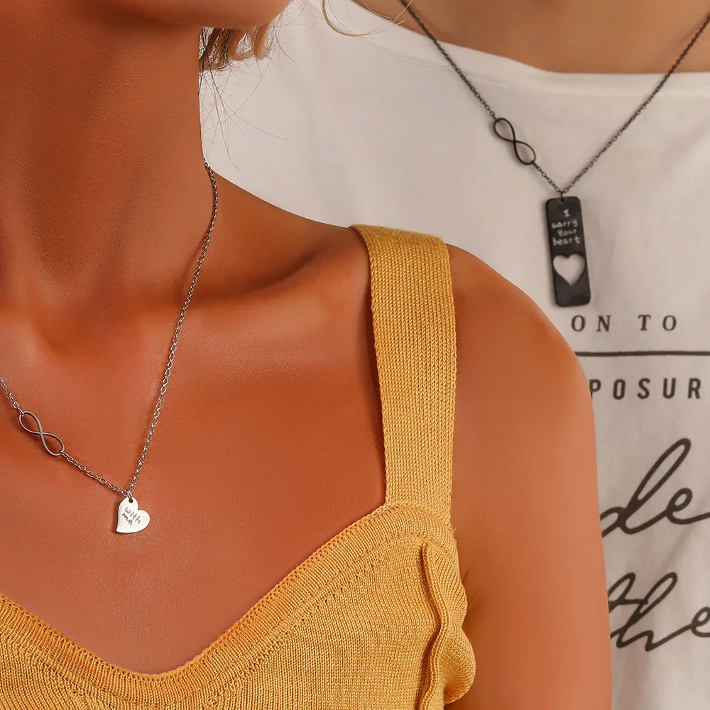 

Trendy Stainless Steel Broken Heart Splice Necklace for Women Men Couple Paired Pendants Jewelry Chain Choker Sun Moon Key Gifts