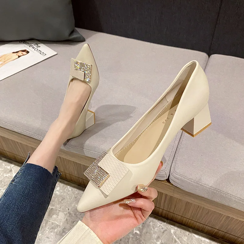 

Spring and Autumn Women's High Heels New Versatile Shallow Mouth Pointed Thick Heels Fashion Temperament Women's Shoes