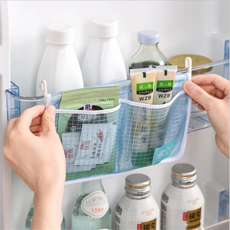 

Refrigerator Storage Mesh Bag Hanging Household Classification Storage Bag Double Compartment Refrigerator Storage Hanging Bag