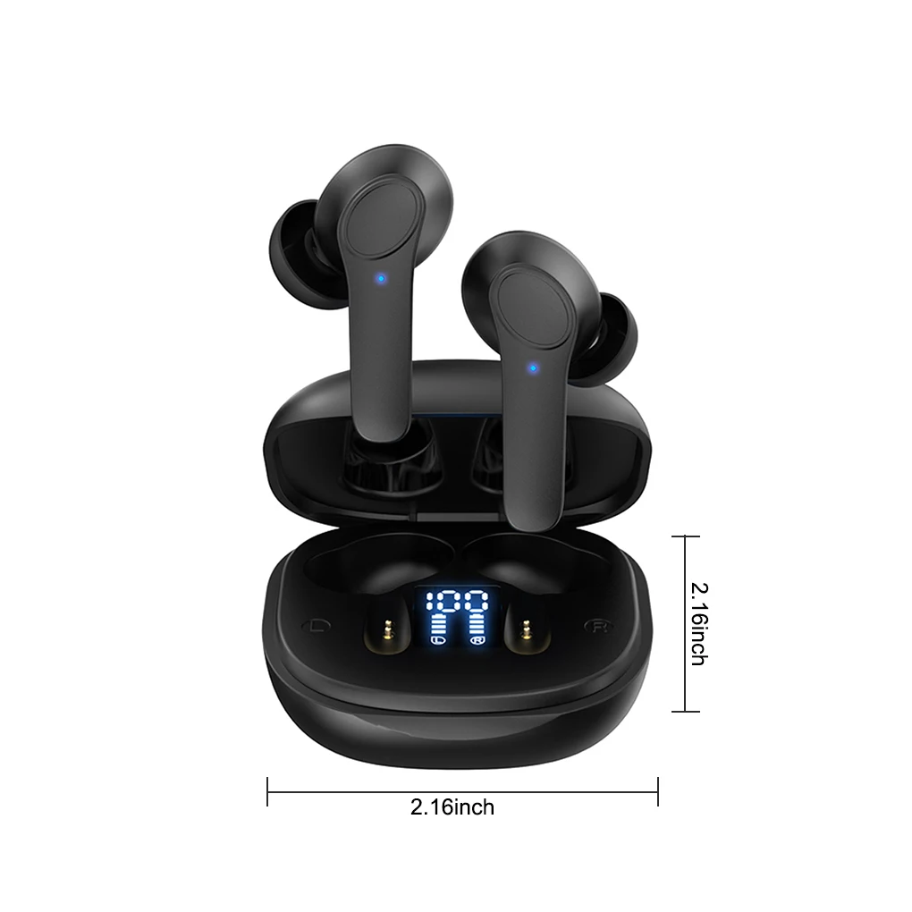 

TWS Беспроводные наушники с зарядным чехлом, Bluetooth совместимые с 5,0 цифровым дисплеем, стереонаушники с шумоподавлением, черные