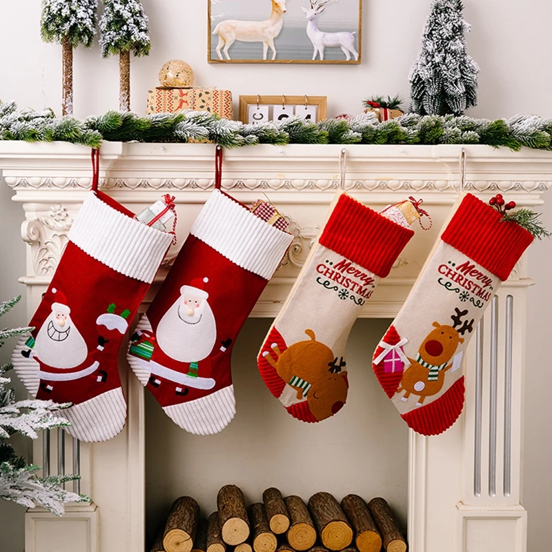 

Cute Christmas Stocking Christmas Tree Decor Candy Gift Bag Cartooon Snowman Elk Print Home Navidad Socks Christmas Gift