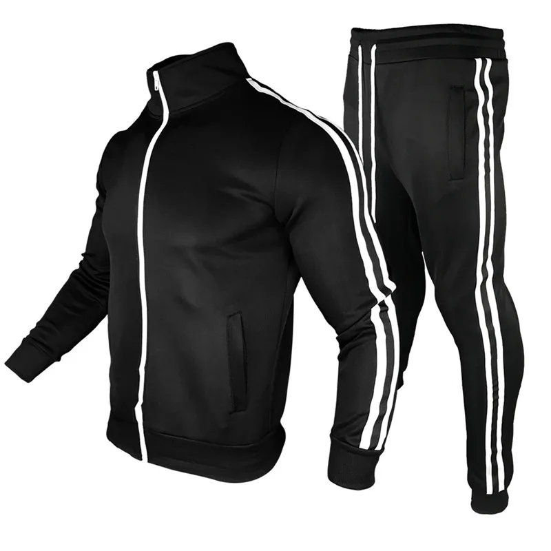 Winter warm Tracksuits Men Gyms Mens Set Outfit Sportswear Fitness Men's striped two pieces sets  Male hoodies Sweat Suit