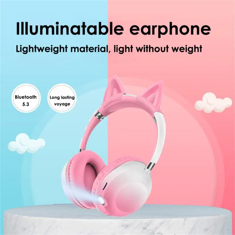 

AKZ-K62 Removable Cat Ear Gradient Over-head Headset Wireless Bluetooth-Compatible V5.3 Headset Support TF Card For Huawei