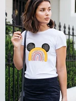 mickey rainbow aesthetic clothes disney women t shirts young fashion lady summer streetwear casual basic white tops t shirt