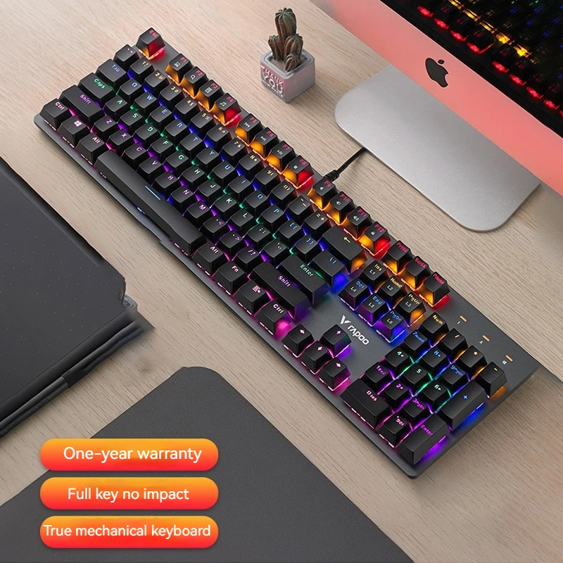 

Rapoo Mechanical Keyboard V500 Series 104 Key and 87 Key Ergonomic Metal Material Esports Games Multimedia Function Key Keyboard