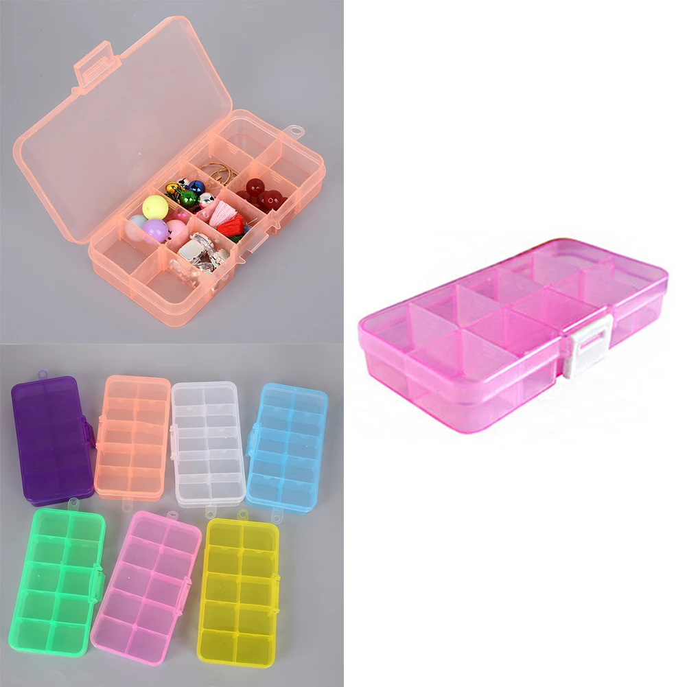 

12.8x6.5x2.2cm Hot Sale DIY Best Organizer Storage Beads Box 10 Slot Plastic Jewelry Tool Bins Jewelry Storage Boxes