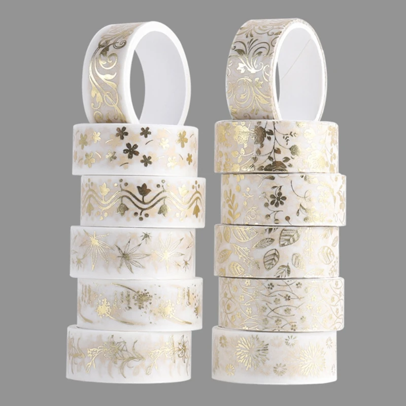 

12 Kit Decorative Masking Washi Tape Gold Foil for Art DIY Craft Journal Greeting Card Scrapbook Hand Book Gift Wrapping K1KF