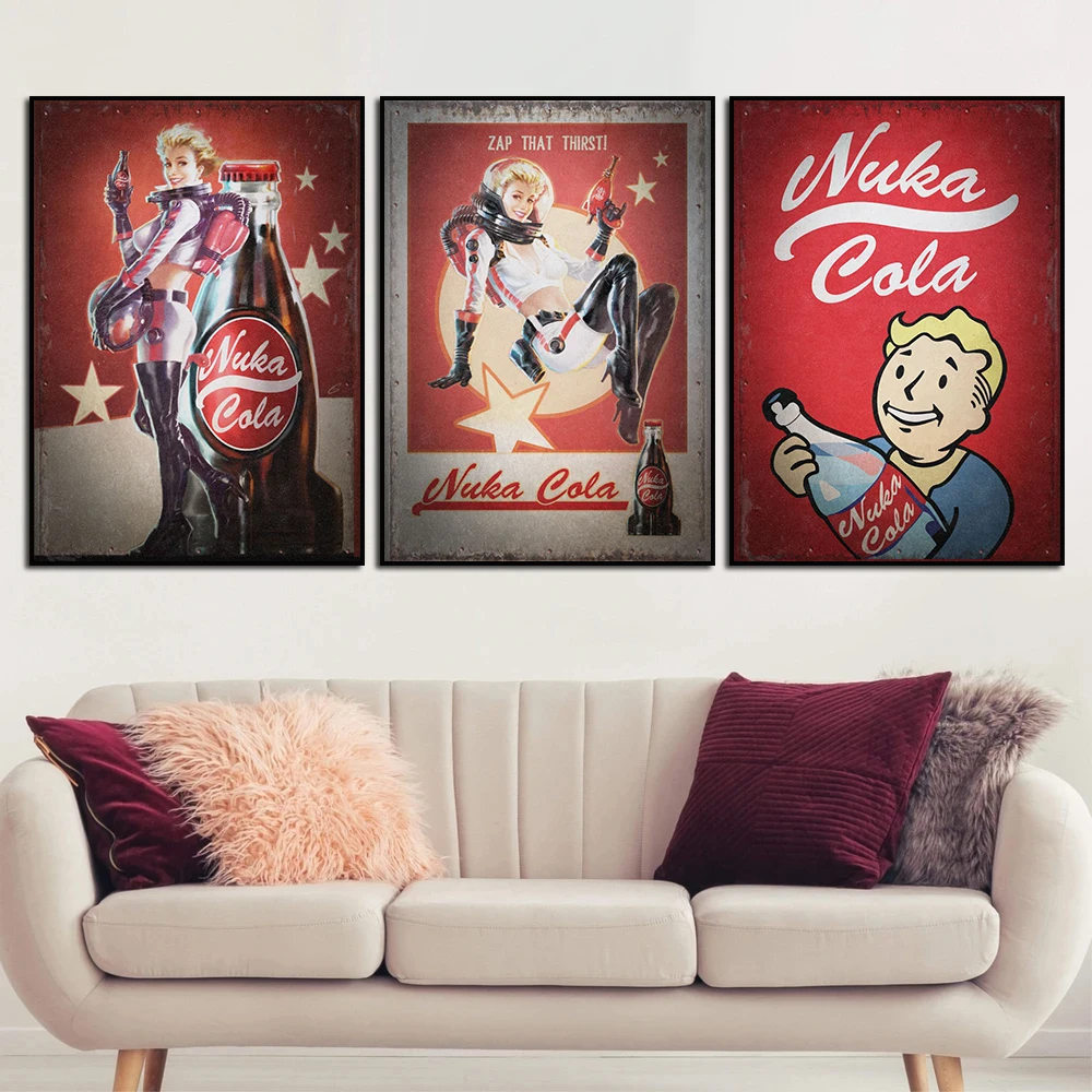 Постер с Пентаграммой и Блондинкой "Fallout Nuka Cola" на Холсте - Картина для Стены, Картины Cuadros для Рекламы в Магазине, на Улице.
