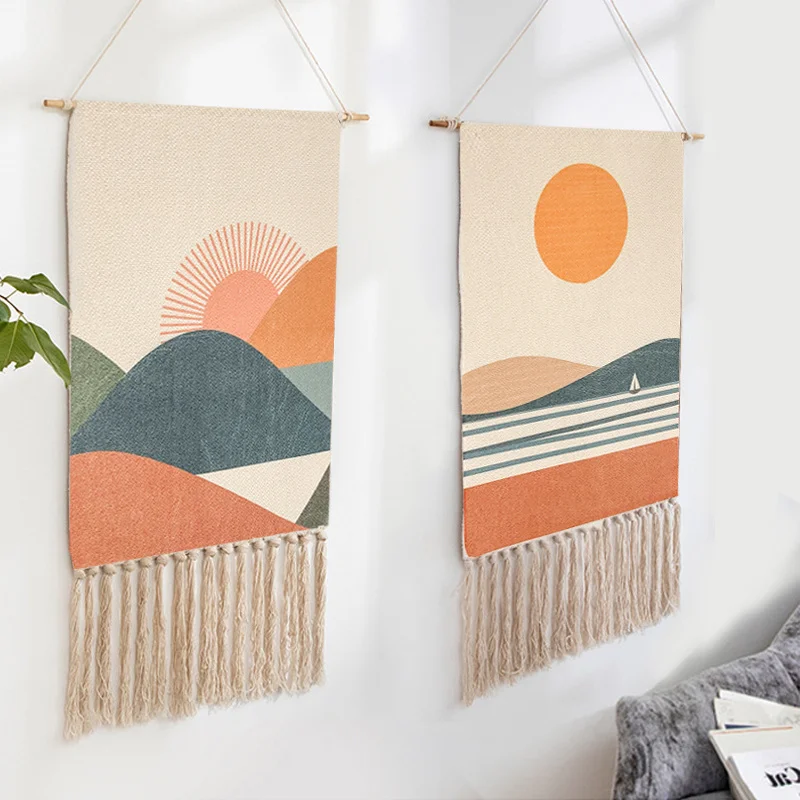 

Handmade Tapestry Home Decor Macrame Wall Hanging Tapestry Cotton Tassel Woven Hotel Bohemian Art Background Cloth Tapestry