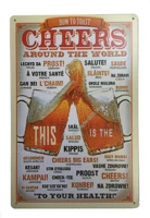 tin sign cheers around the world metal novelty retro vintage wall plaque 20x30cm decorative sign ideal for pub bar office