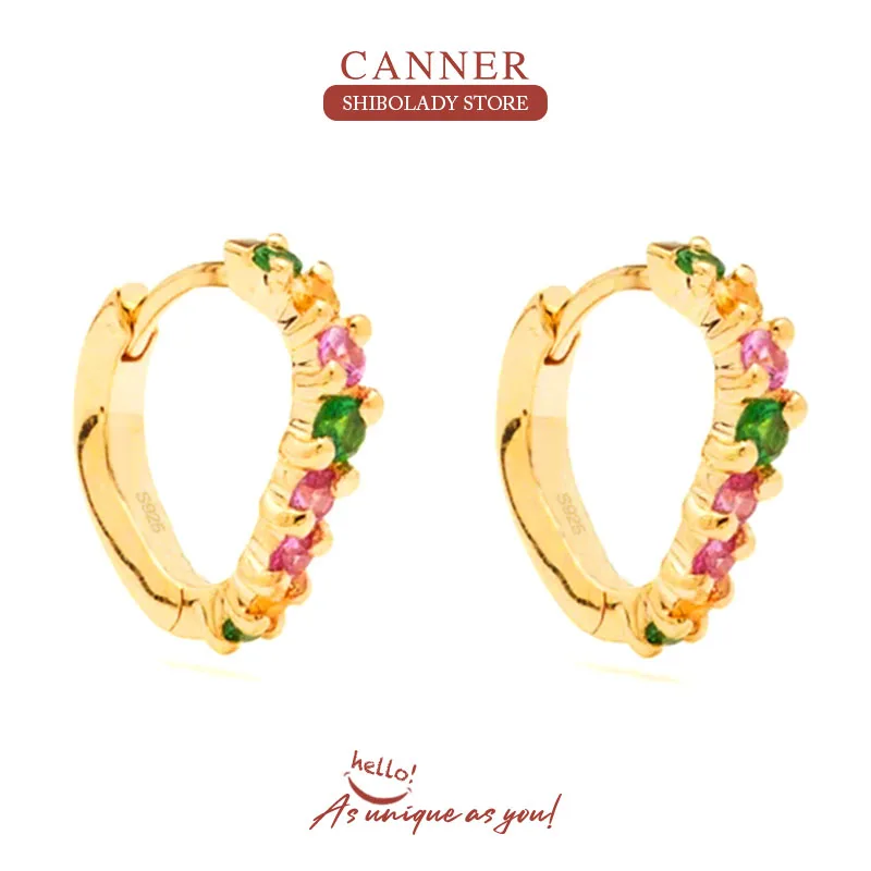 

CANNER Colorful Zirconia 925 Sterling Silver Earring For Women Hoop Earrings Piercing Aretes Huggie Fine Jewelry Wedding Party