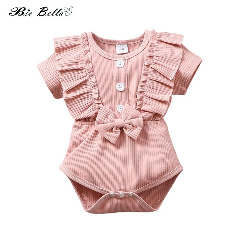 

0-18 Months Baby Girls Clothes Short Sleeve Baby Bodysuits Pink Newborn Clothes Summer One Pieces Infant Clothing Babies Set