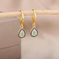 cubic zircon blue water drop earrings for women simple circle earring round ear buckle stainless steel fashion jewelry 2022