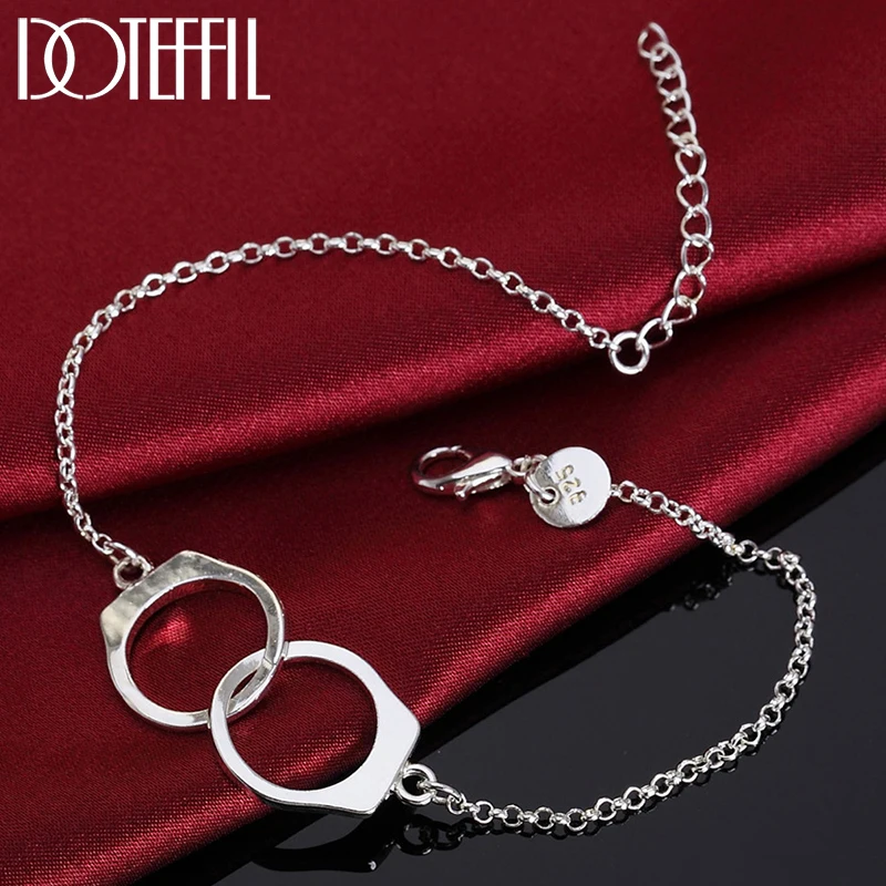 

DOTEFFIL 925 Sterling Silver Double Round Circle Bracelet For Women Wedding Engagement Party Jewelry