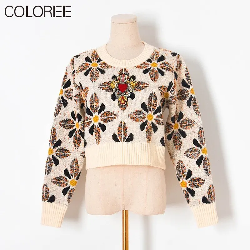 

Luxury Designers Fall Outfits Women Vintage Heart Beading Knitted Sweater Mujer Autumn Winter Clothes Pull Femme Hiver 2022