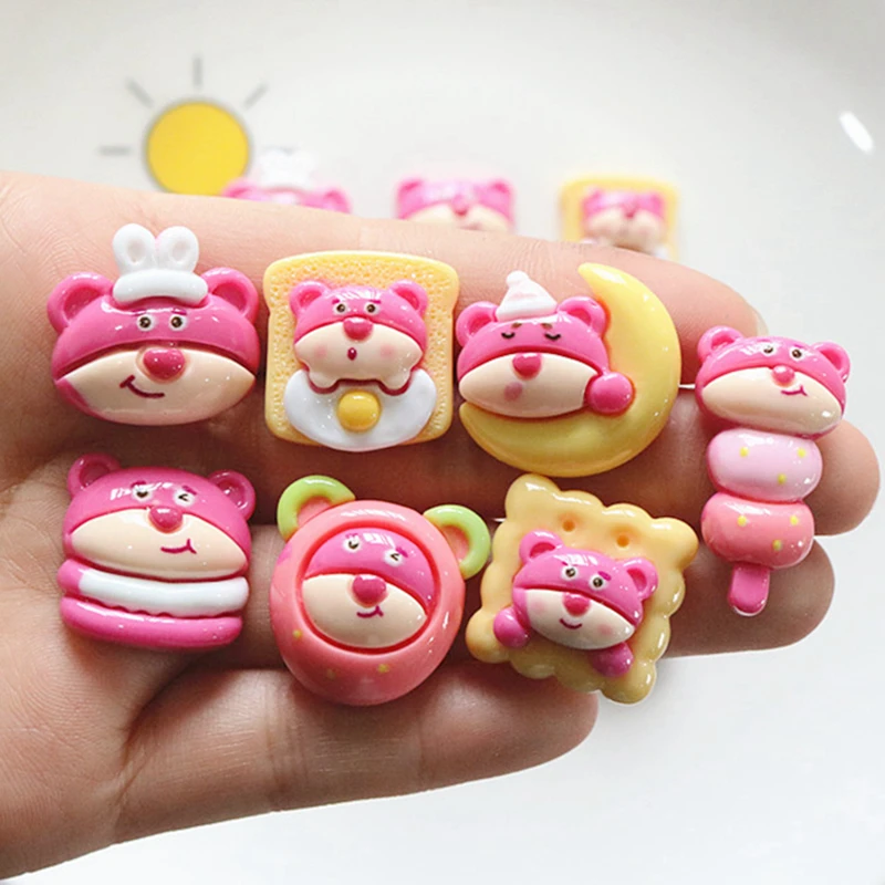 

10 Pcs New Cute Mini Shiny Cartoon Bear, Bread, Biscuit Series Resin Diy Fashion Jewellery Hairpin Decorate Accessories Craft