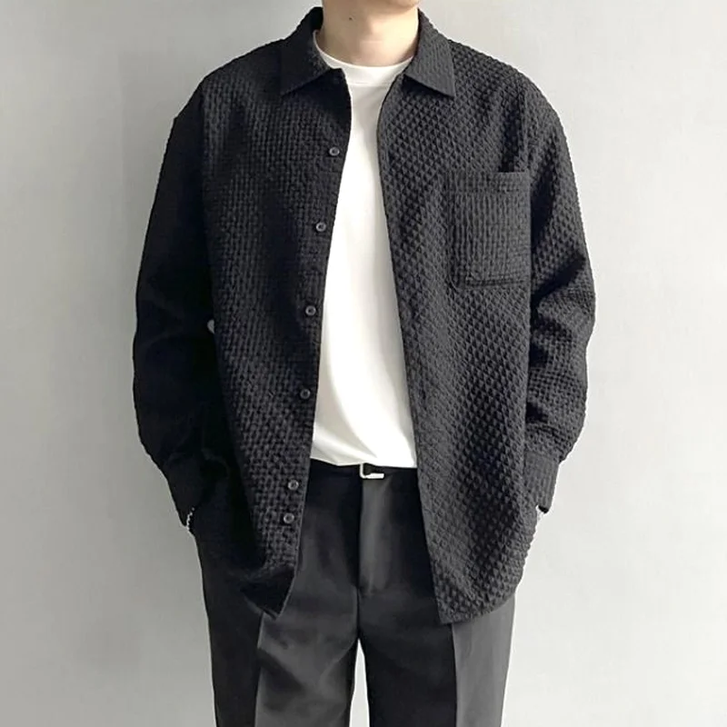 Fashion Korean All-match White Turn-down Collar Patchwork Pockets Casual Shirts Solid Color Loose Four Seasons Men's Clothing