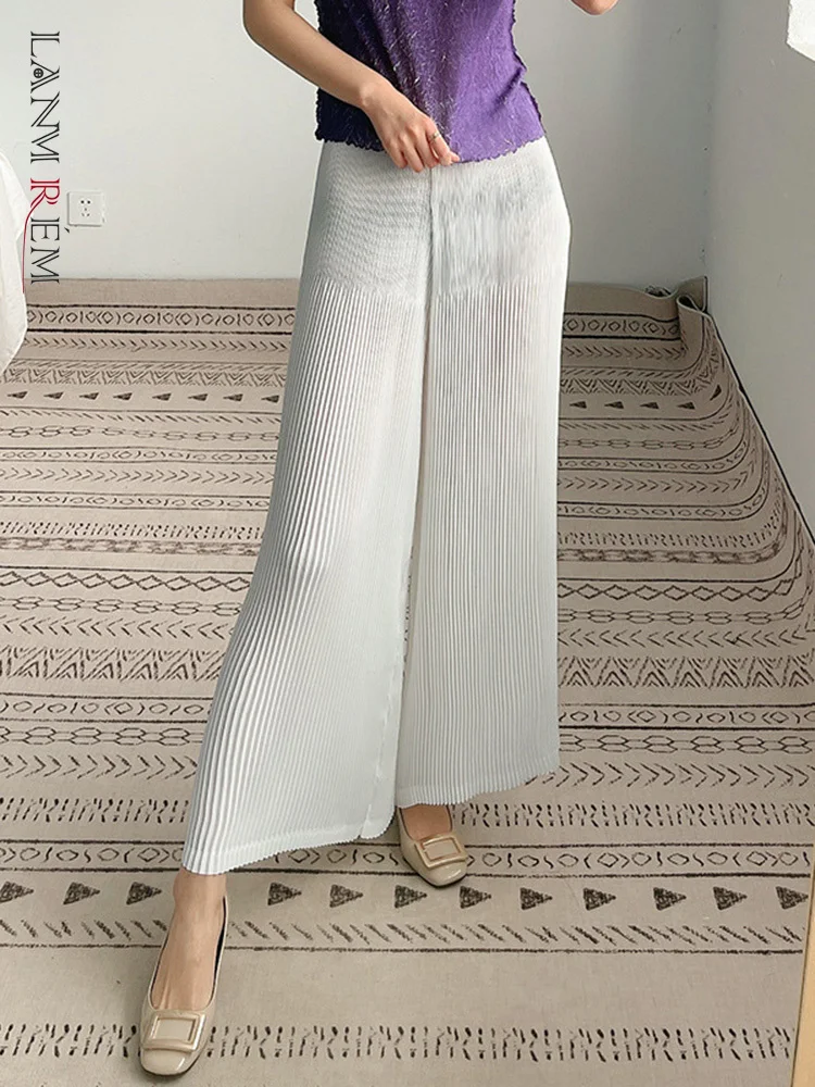 

LANMREM Pleated Casual Pants For Women Loose Wide Leg Pants Elastic Waist Female Elegant Trousers 2022 Spring Summer 2D4073