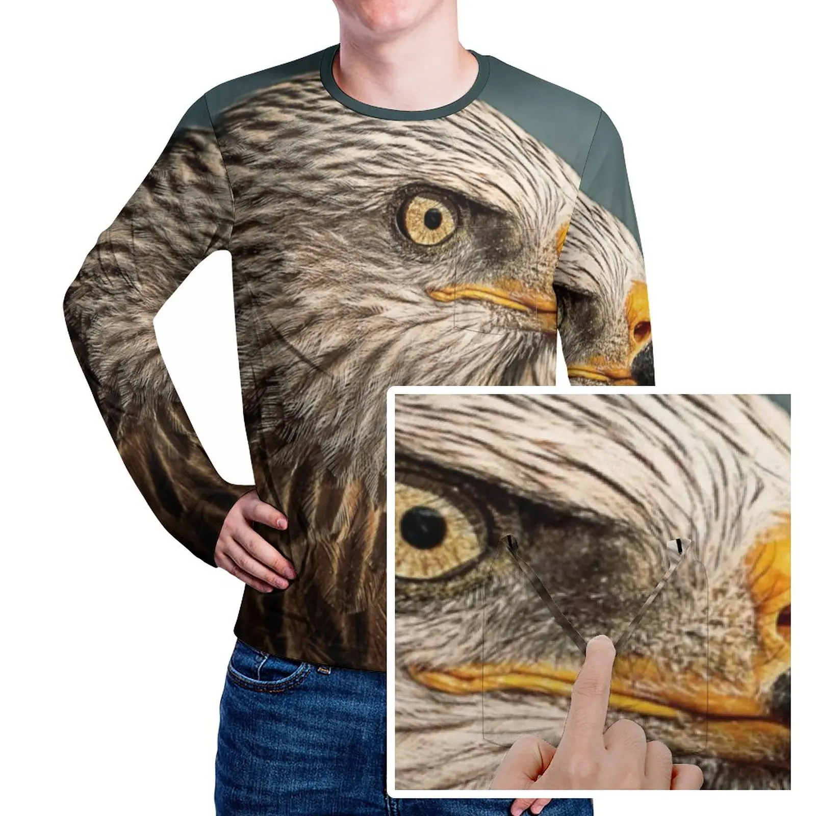 

Wild Eagle T-Shirt Bald Eagles Animal Novelty T Shirts With Pocket Long Sleeve Custom Tshirt Autumn Aesthetic Oversized Tees