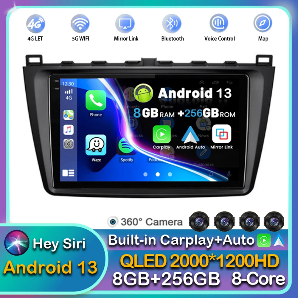 

Android 13 Carplay Auto WIFI+4G Car Radio For Mazda 6 GH 2007 - 2012 Multimedia GPS Video Player Stereo 2din Dsp Head Unit Audio