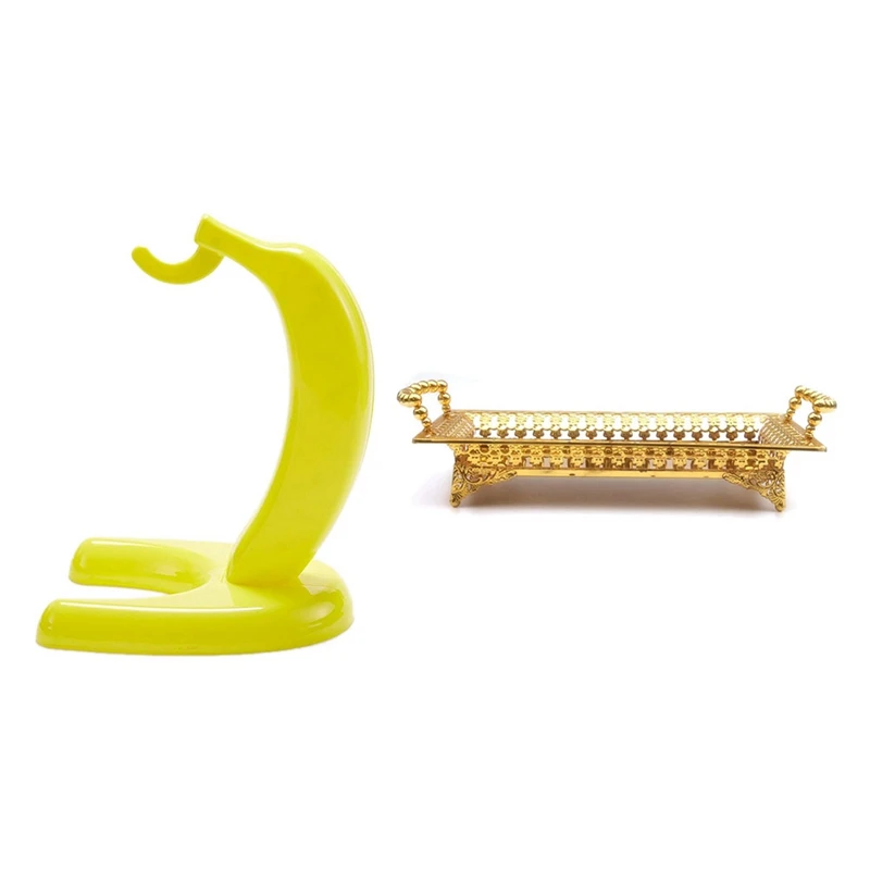 

1 Pcs Plastic Banana Hanger Floor Type Fruit Holder Rack & 1 Pcs European Delicate Fruit Plate, Luxury Gold Tray