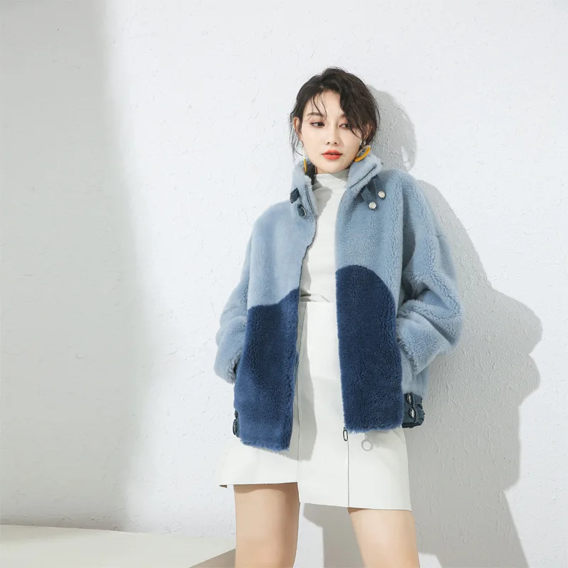 Winter lambswool coat fur sheep shearing coat woman